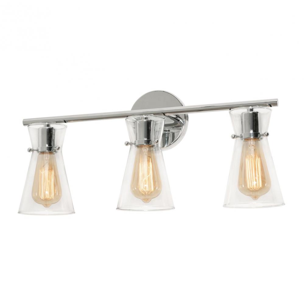 Amanda 3 Light Vanity, Polished Chrome, Clear