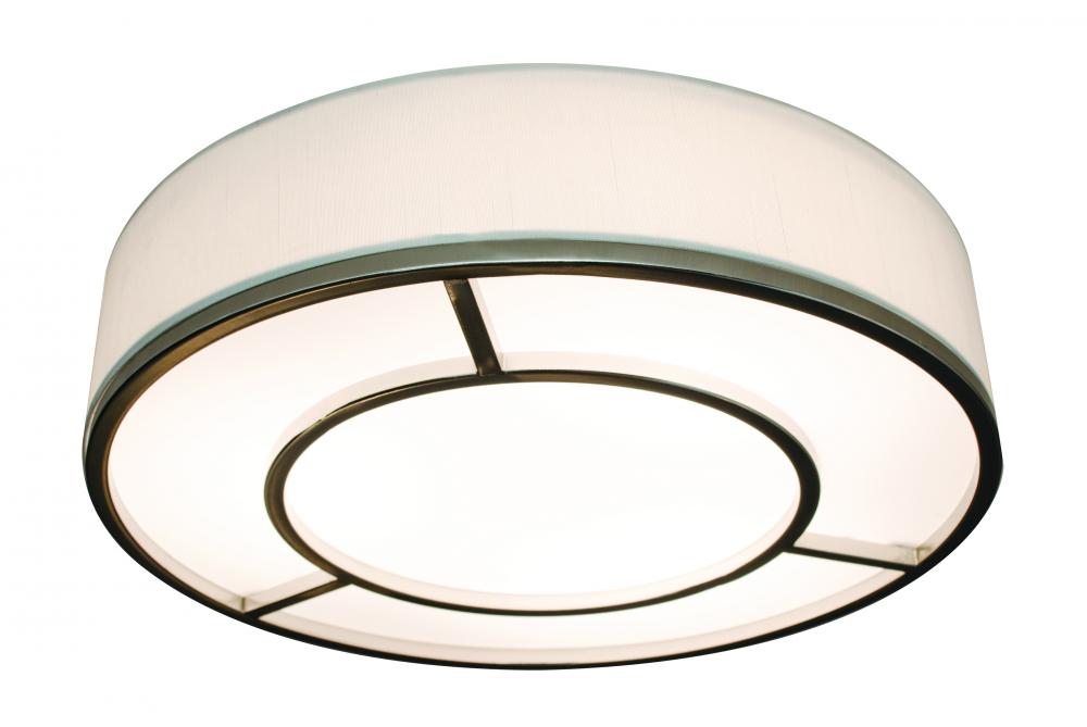 Reeves - LED 20&#39;&#39; Flush Mount - Satin Nickel Finish - White Linen Shade