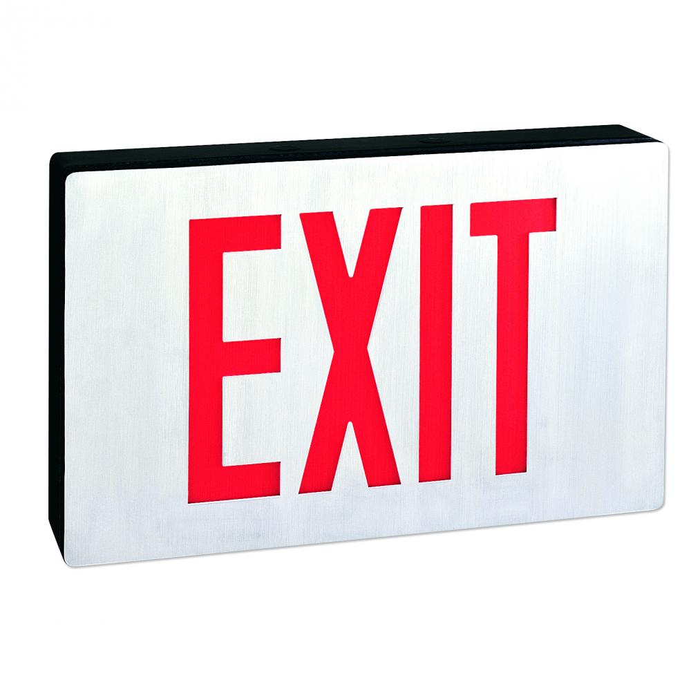 Die-Cast LED Exit Signs with Battery Backup and Self Diagnostic, 6&#34; Red Letters with Single Face