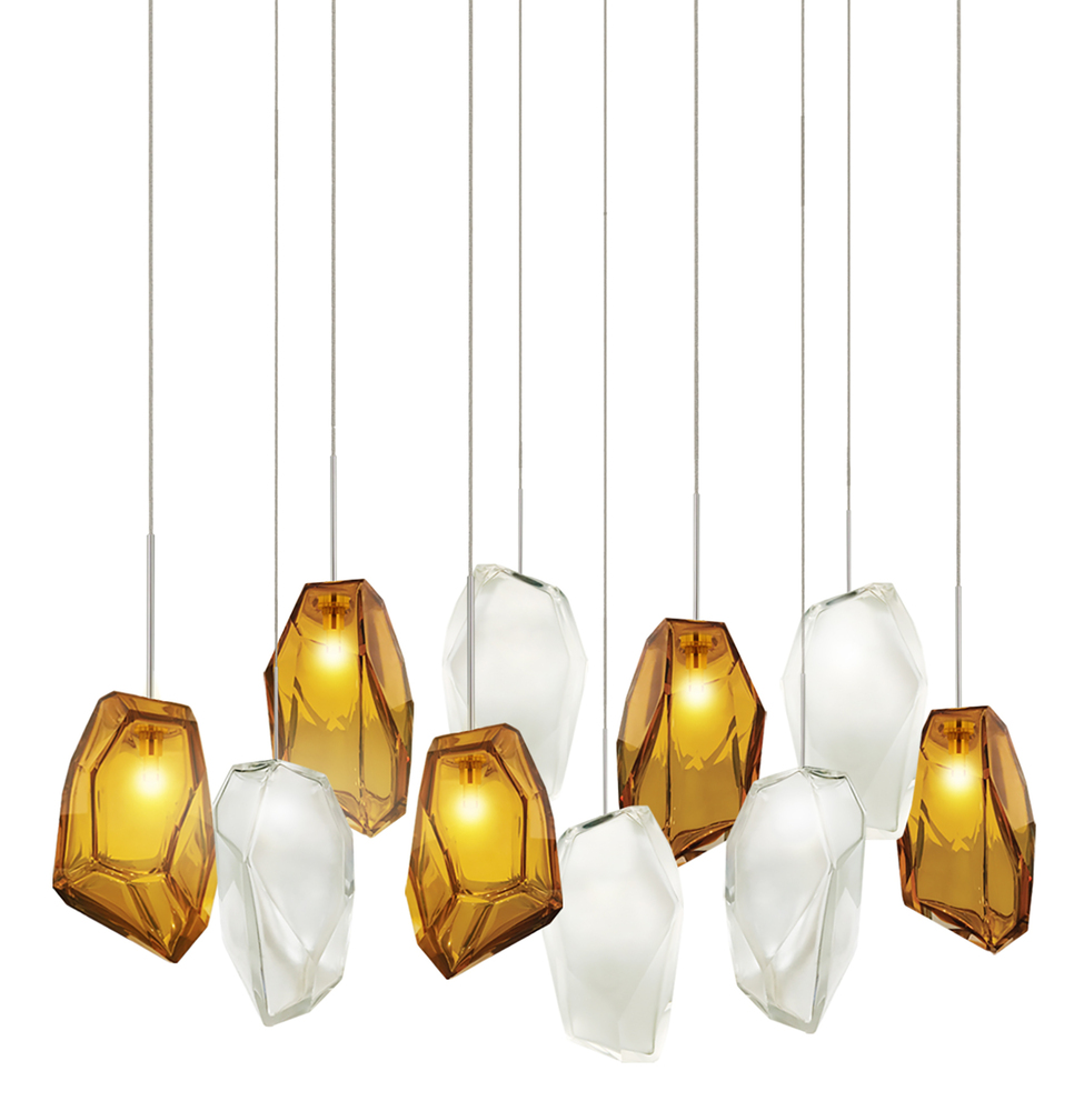 Chandelier Gem Amber/Frost 10 Light 18&#34;X31&#34; Rectangular Satin Nickel LED G4 JC 2W 110lm