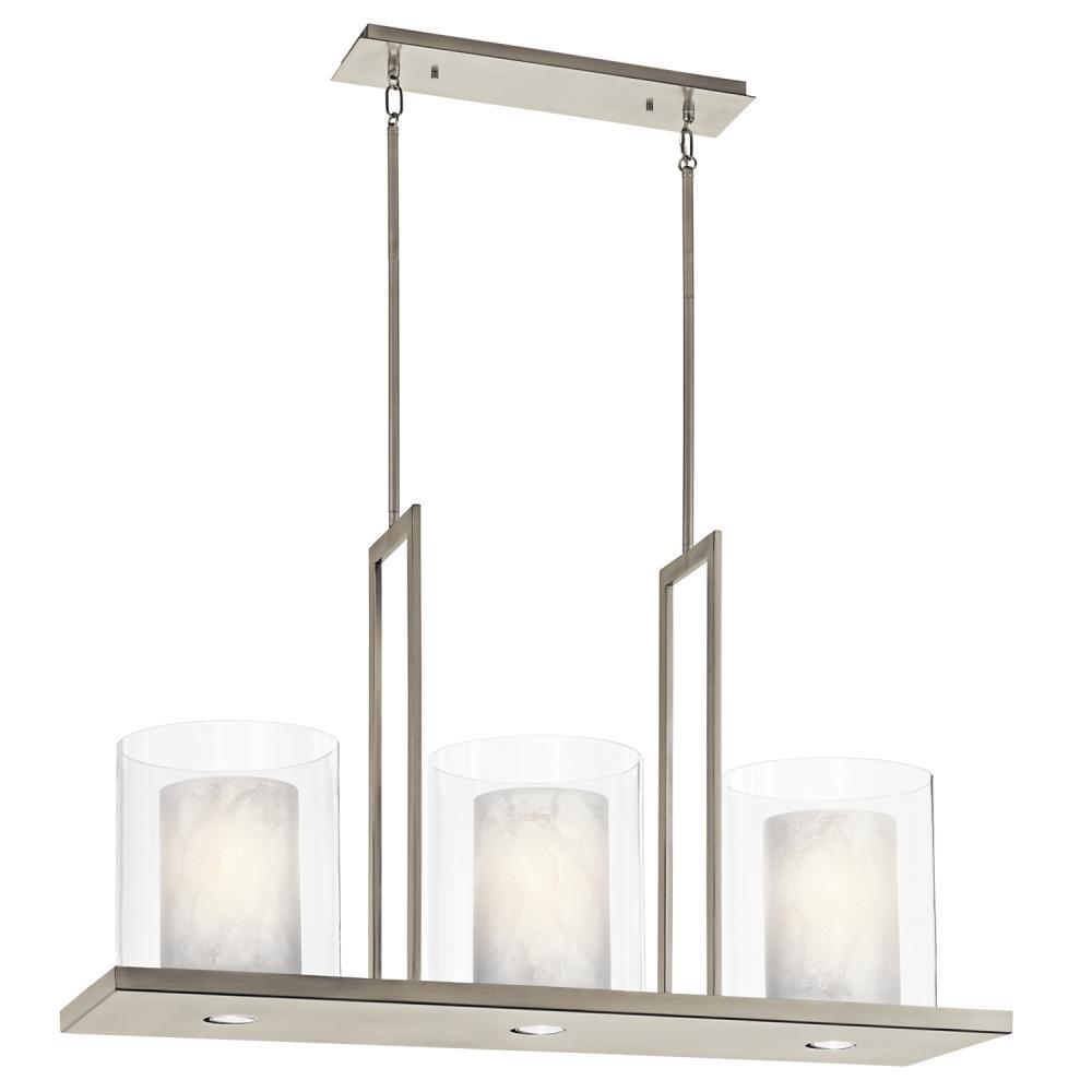 Triad 40&#34; 6 Light Linear Chandelier with Uplights and Downlights and Clear Glass Outer and White