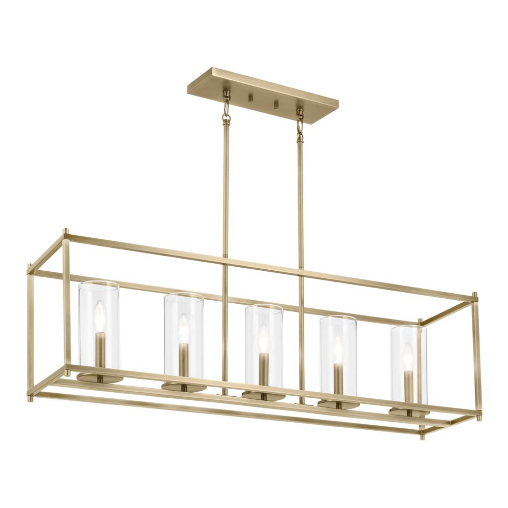 Crosby 41.5&#34; 5-Light Linear Chandelier with Clear Glass in Natural Brass