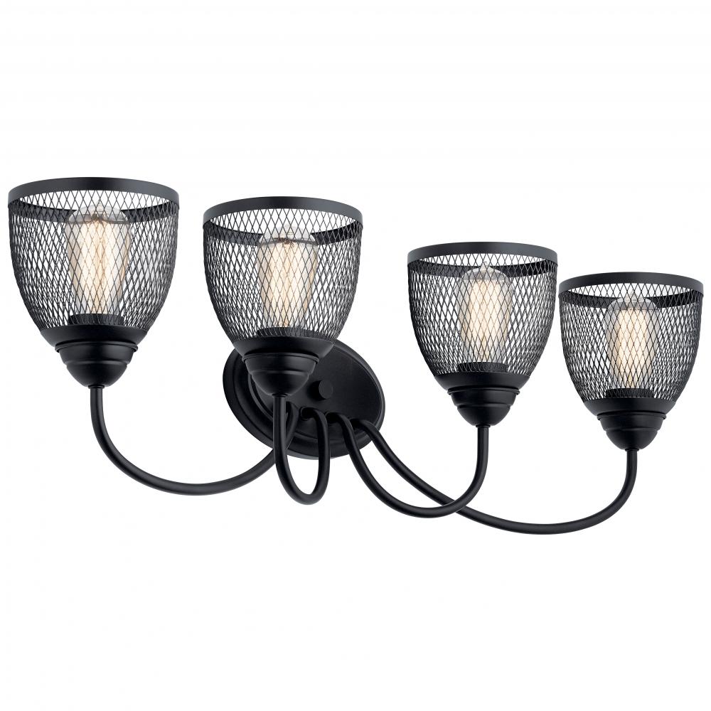 Voclain 32&#34; 4 Light Vanity Light with Mesh Shade in Black