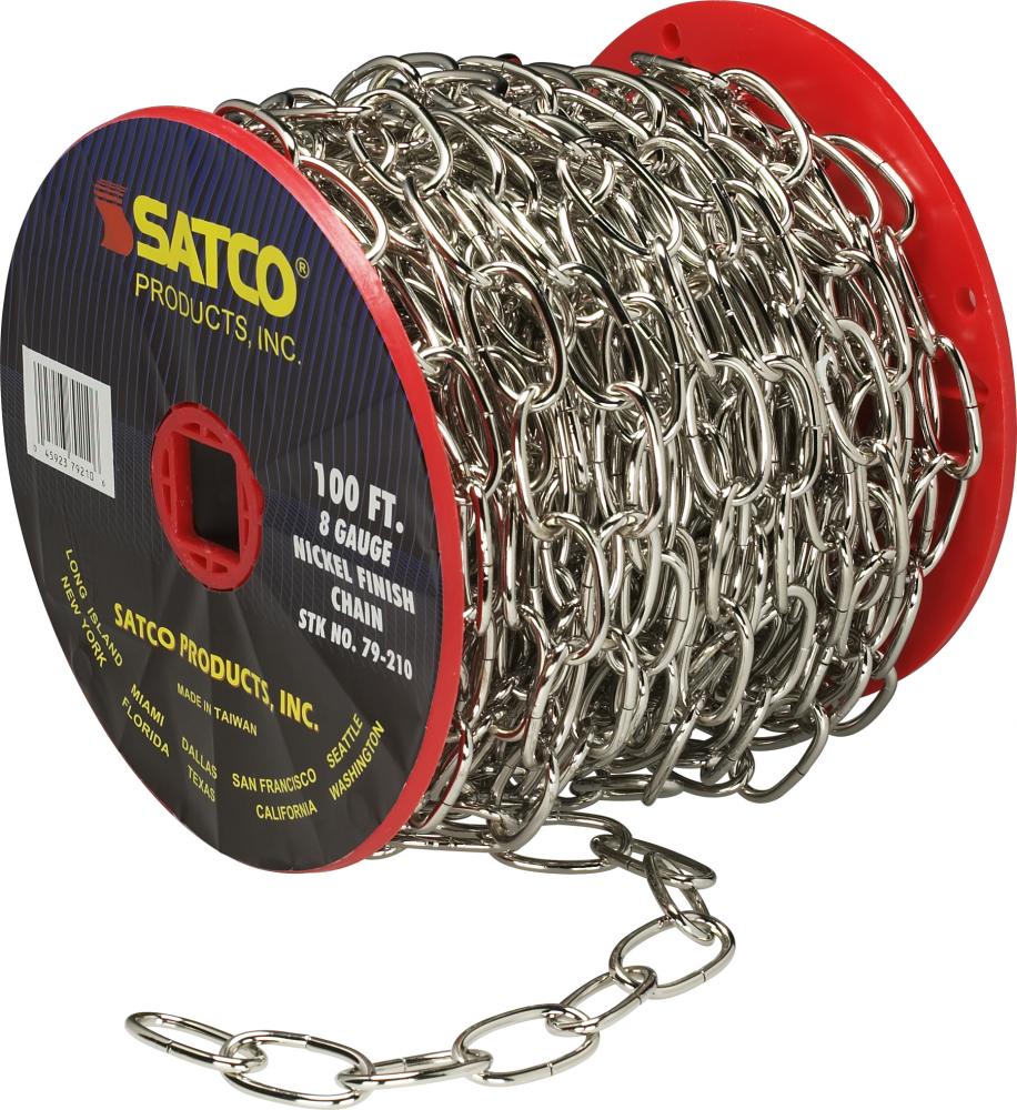 8 Gauge Chain; Nickel Finish; 100 Feet To Reel; 1 Reel To Master; 35lbs Max