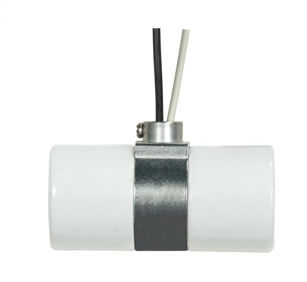 Twin Porcelain Socket With Top Bracket; Pre-Wired; 1/8 IPS; 9&#34; AWM B/W 150C; CSSNP Screw Shell;