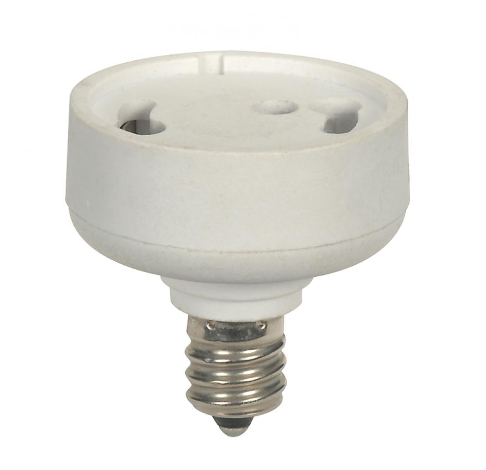 White E12 To GU24 Adapter; Candelabara To GU24 With Locking Device Reducer; 3/4&#34; Overall