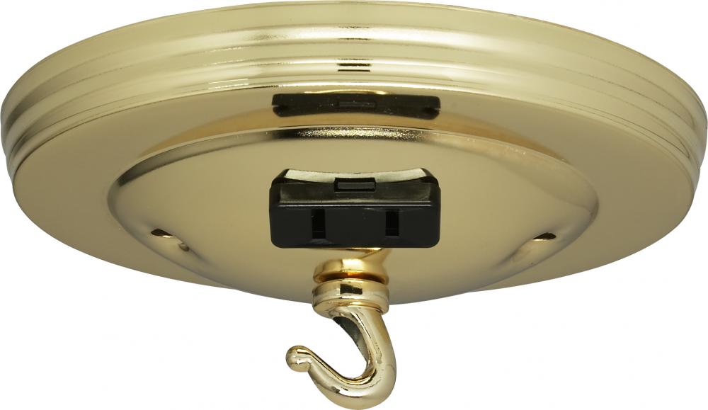 Canopy Kit With Convenience Outlet; Brass Finish; 5&#34; Diameter; 7/16&#34; Center Hole; 2-8/32 Bar