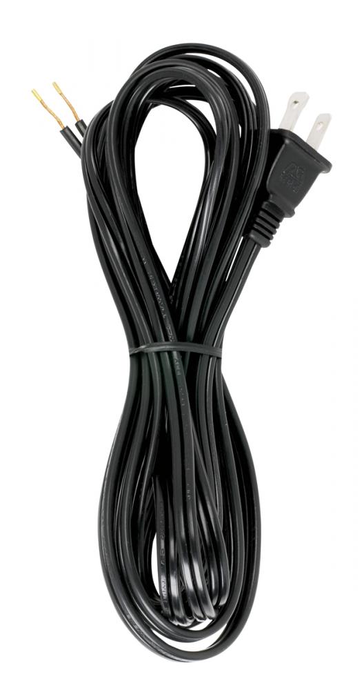 12 Foot 18/2 SPT-2 105C Cord Set; Black Finish; 72&#34; Hank; 150 Carton; Molded Polarized Plug;