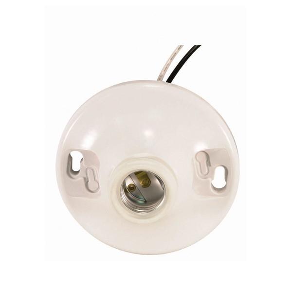 Keyless White Phenolic Ceiling Receptacle; 6&#34; AWM B/W Leads 105C; 4-1/2&#34; Diameter; 660W;