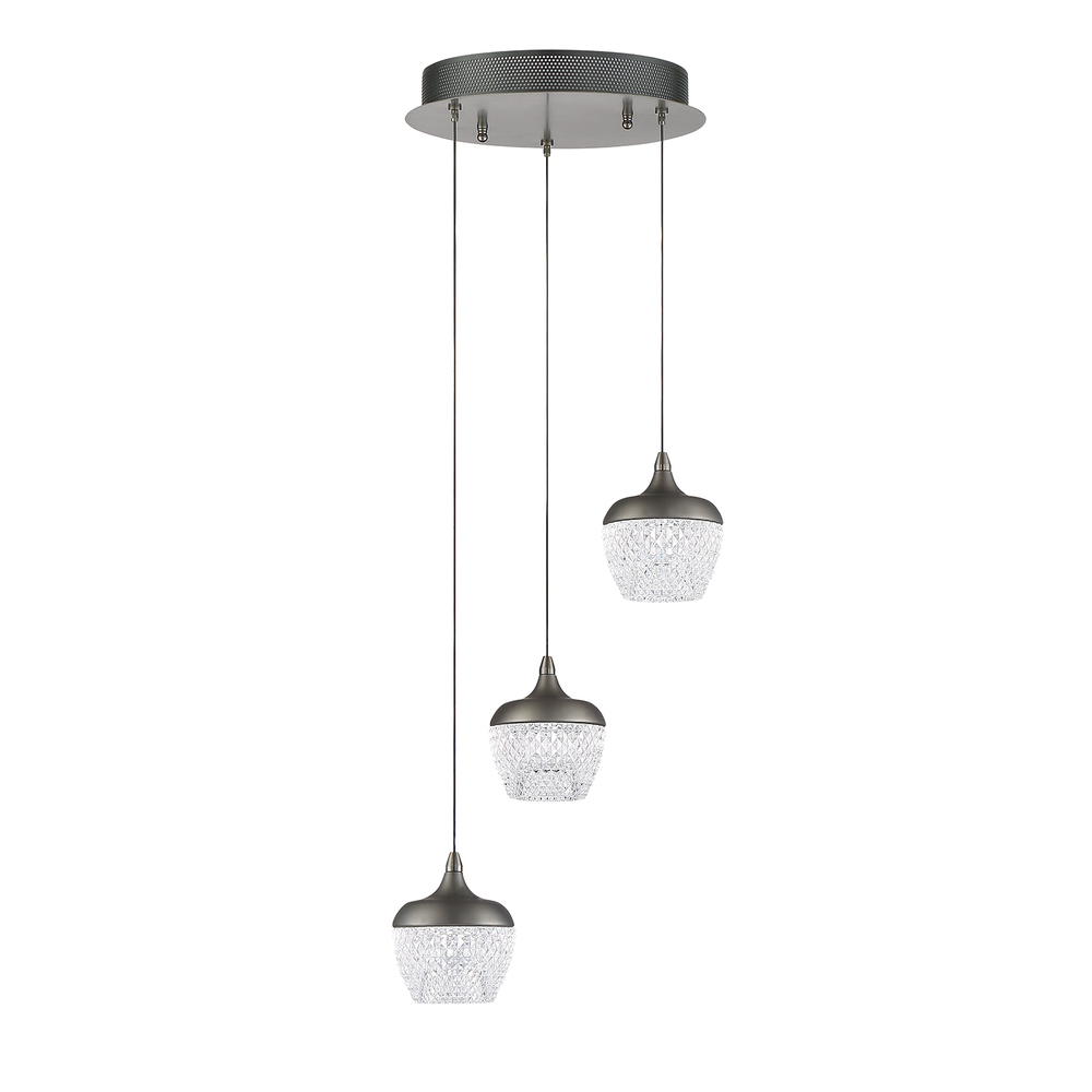 ARIKA series 15 Watt Chrome Integrated LED 3-Light Pendant Pan