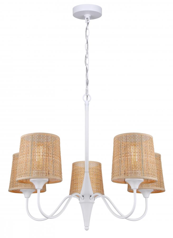 MWH Color, 5 Lt Chain Chandelier, Natural Rattan, 60W Type A, 27inch W x 23inch H