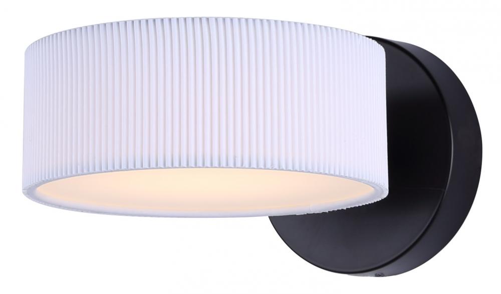 CARMYNN 8.13 in. 1 Light Black Integrated LED Wall Light with White Fabric Shade