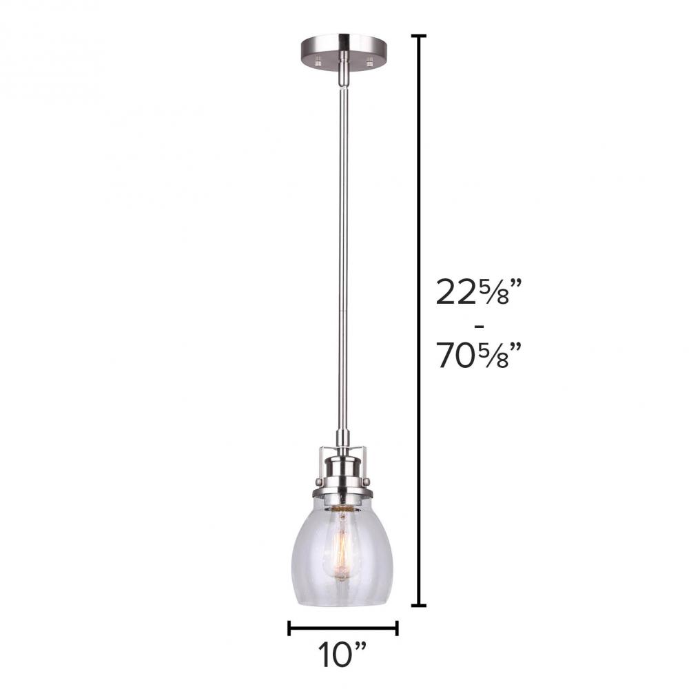 CARSON, IPL705A01BN -G-, 1 Lt Rod Pendant, Seeded Glass, 100W Type A, 5inch W x 11 - 59inch H