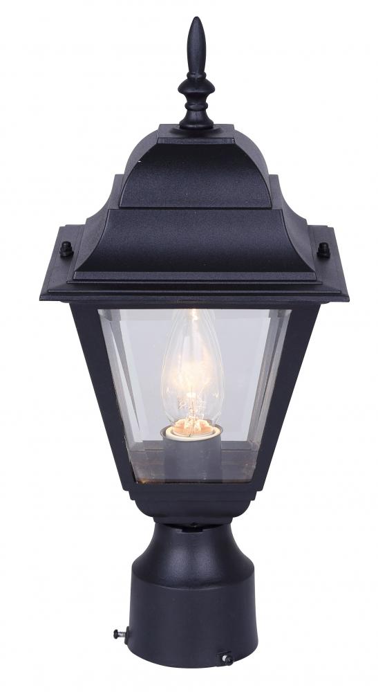 Outdoor, IOL13 BK, 1 Bulb Post Light, Clear Bevelled Glass, 100W Type A or B,  fits 3 IN Post