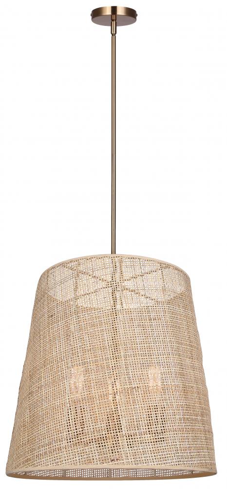 3 Lt 18inch Wide Rod Chandelier, Natural Rattan, 60W Type A, 18inch W x 26.5 - 68.5inch H