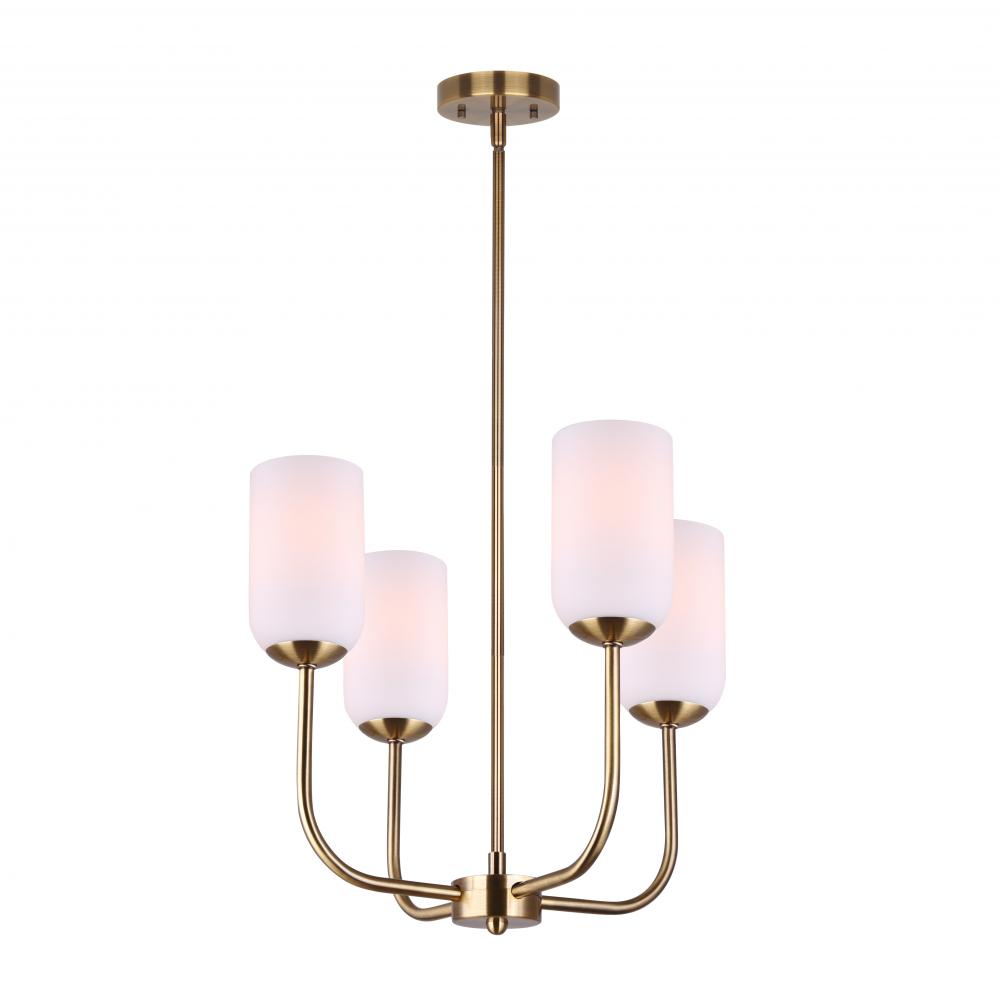 NOVALEE, ICH1130A04GD, 4 Lt Rod Chandelier, Flat Opal Glass, 60W Type A, 19&#34; W x 23.5 - 53.5&#34