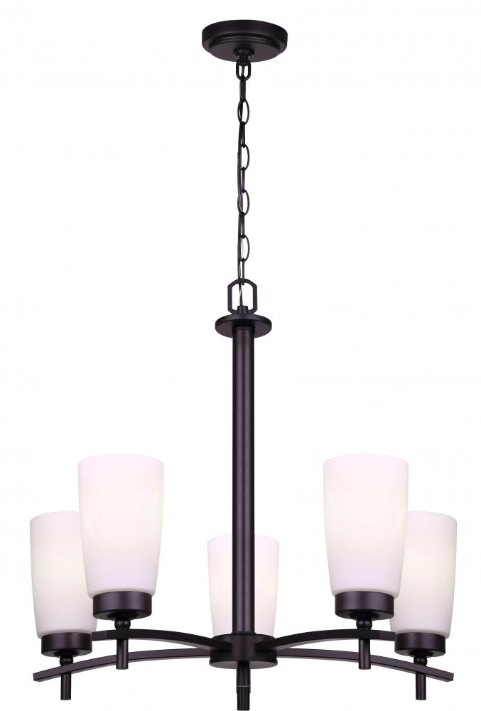 Portia, ICH326A05BK, MBK Color, 5 Lt Chandelier, Flat Opal Glass, 60W Type A, 22&#34; W x 21&#34; H