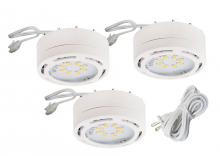 Canarm 3580LED-PL3WHT-C - 3-Light White LED Puck Kit: 3 x 8 LED, 3000K, 960 Lumens, 12W, Linkable, includes cords & hardware,