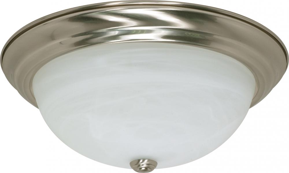 3 Light - 15&#34; Flush with Alabaster Glass - Brushed Nickel Finish