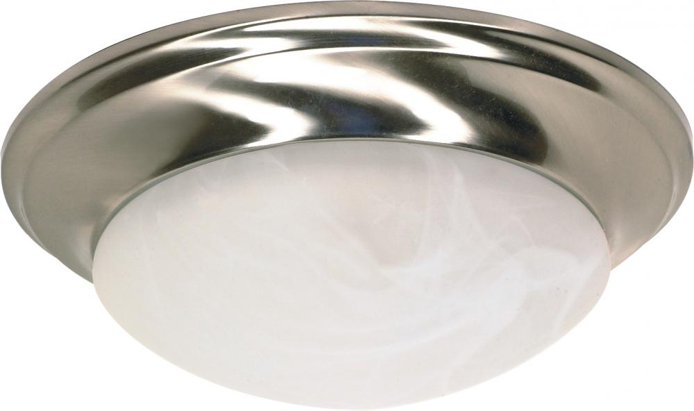 1 Light - 12&#34; Flush with Alabaster Glass - Brushed Nickel Finish