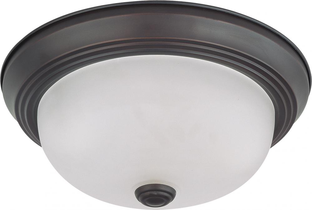 2 Light - 11&#34; Flush with Frosted White Glass - Mahogany Bronze Finish