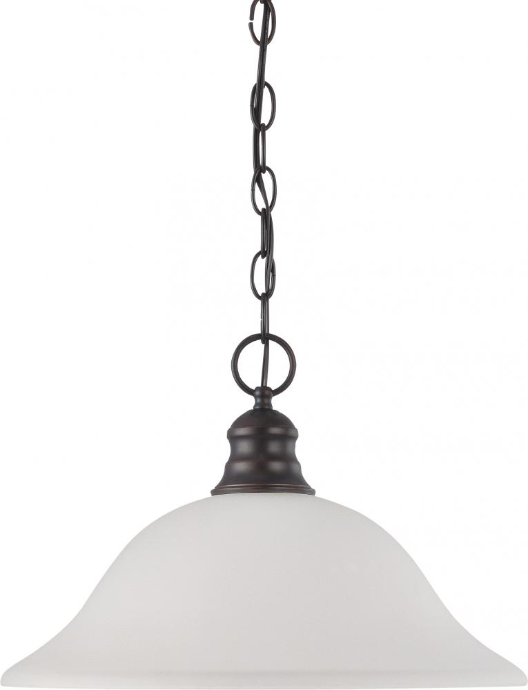 1 Light - 16&#34; Pendant with Frosted White Glass - Mahogany Bronze Finish