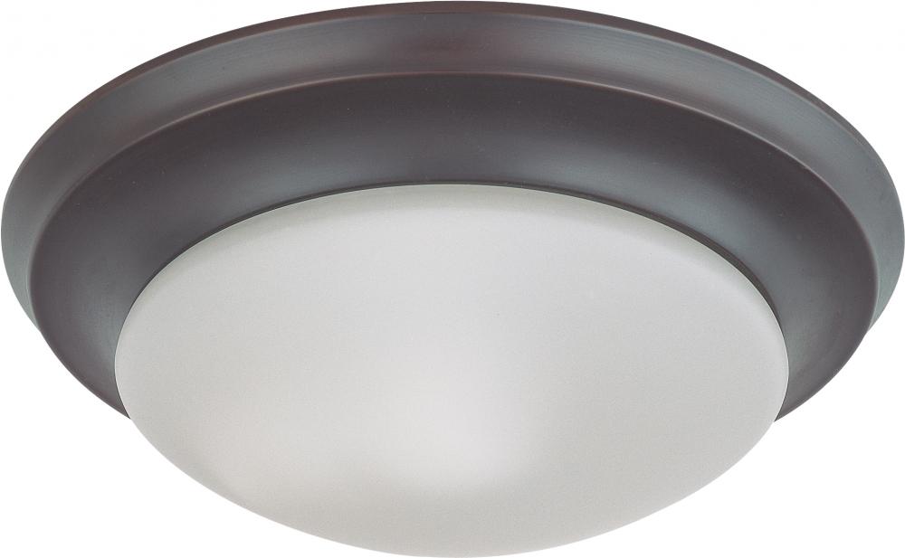 1 Light - 12&#34; Flush with Frosted White Glass - Mahogany Bronze Finish