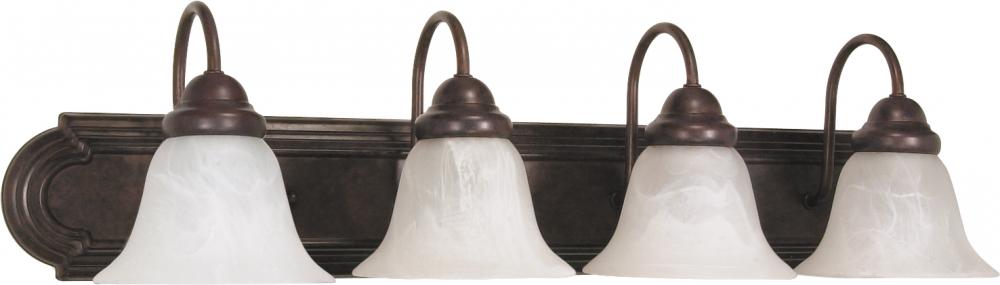 Ballerina - 4 Light 30&#34; Vanity w/ Alabaster Glass Bell Shades - Old Bronze