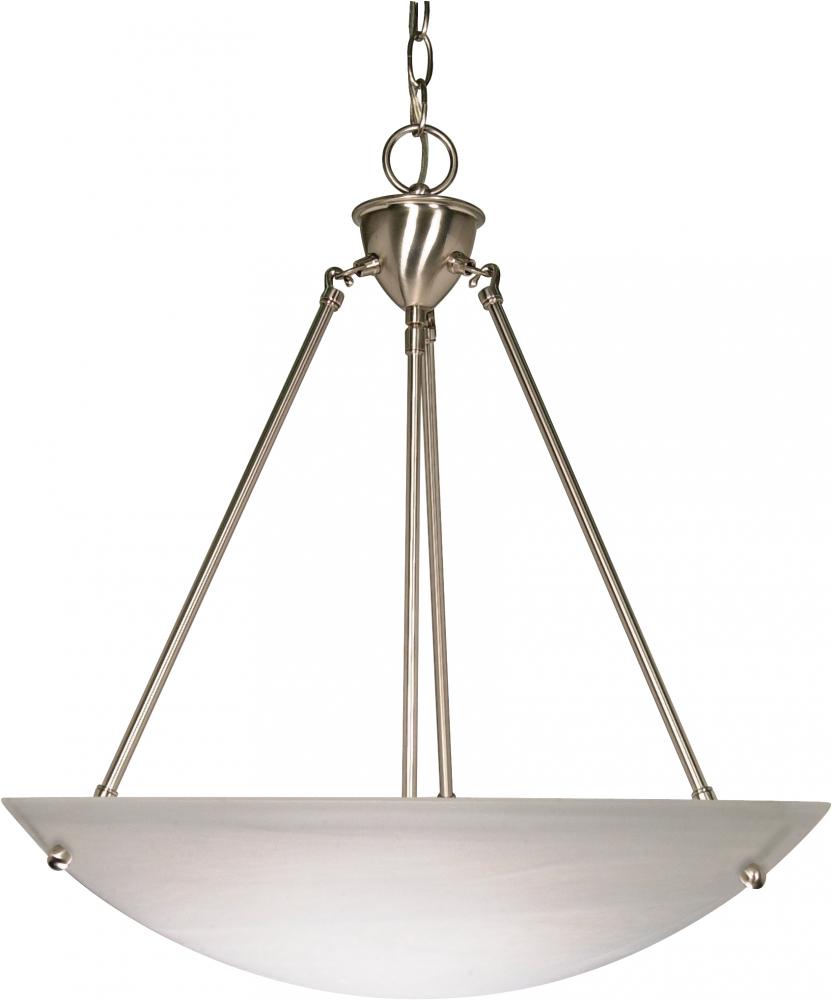 3 Light - 23&#34; Pendant with Alabaster Glass - Brushed Nickel Finish