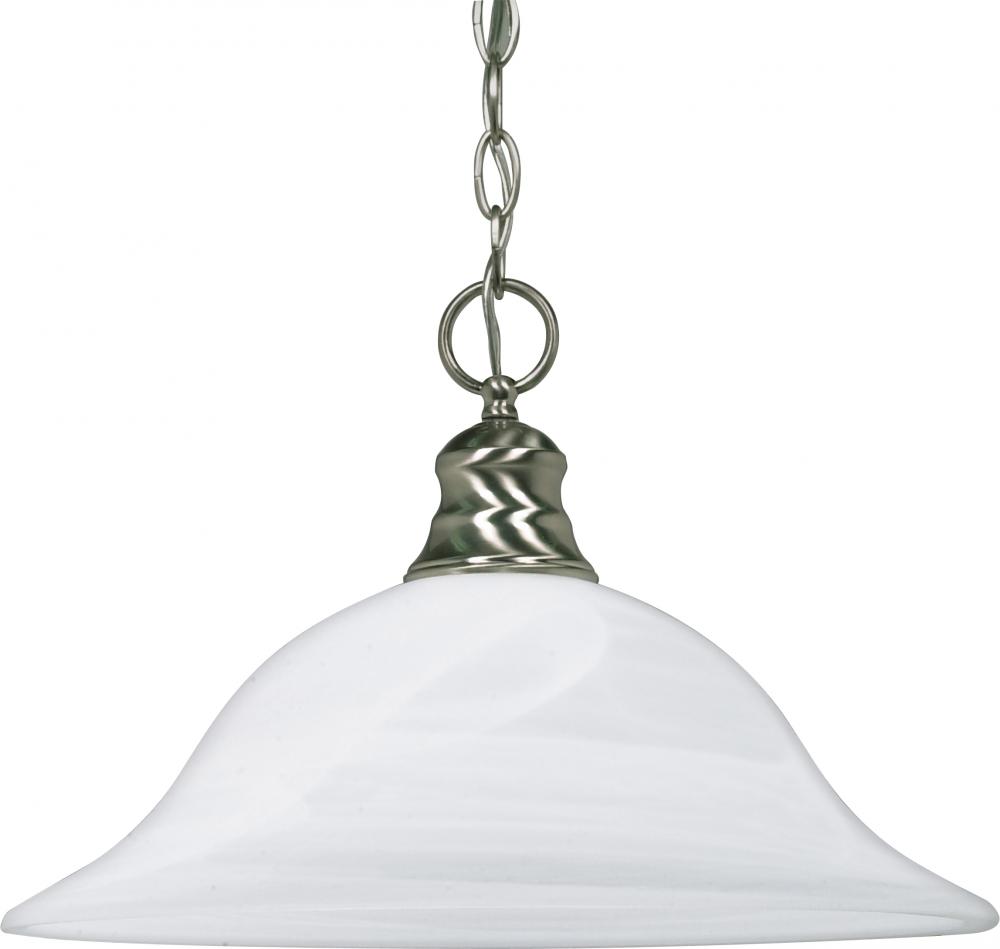 1 Light - 16&#34; Pendant with Alabaster Glass - Brushed Nickel Finish