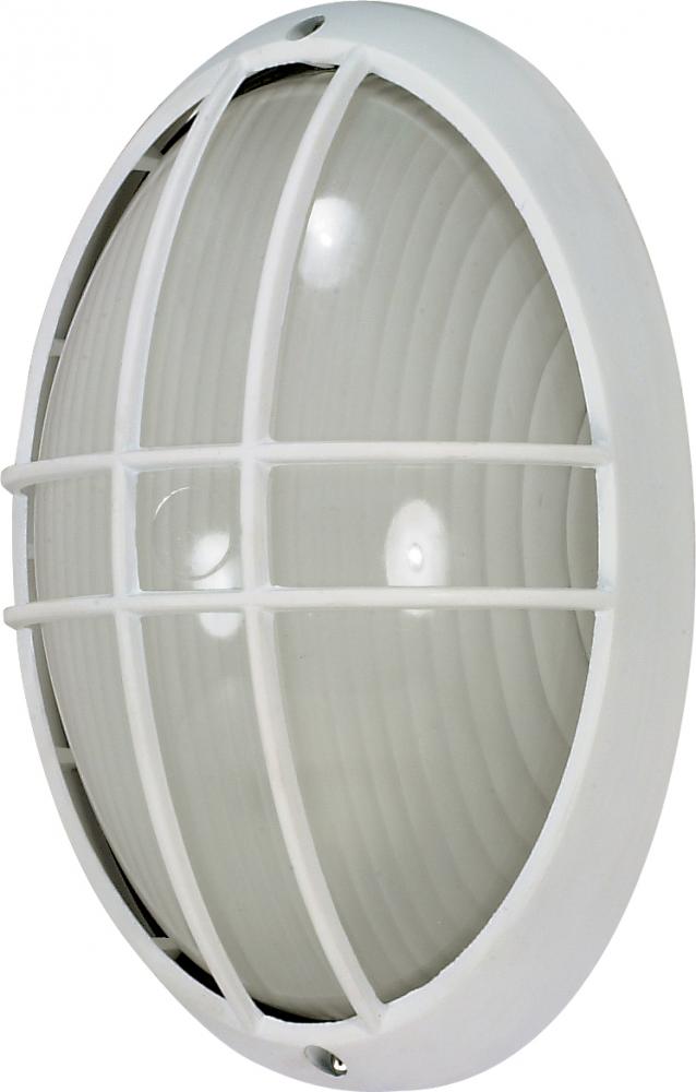 1 Light - 13&#34; Large Oval Cage Bulkhead - Semi Gloss White Finish