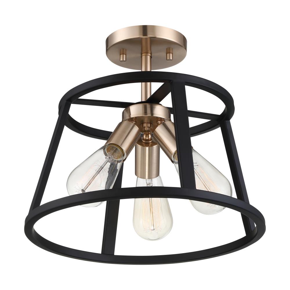 Chassis- 3 Light Semi Flush - Copper Brushed Brass and Matte Black Finish