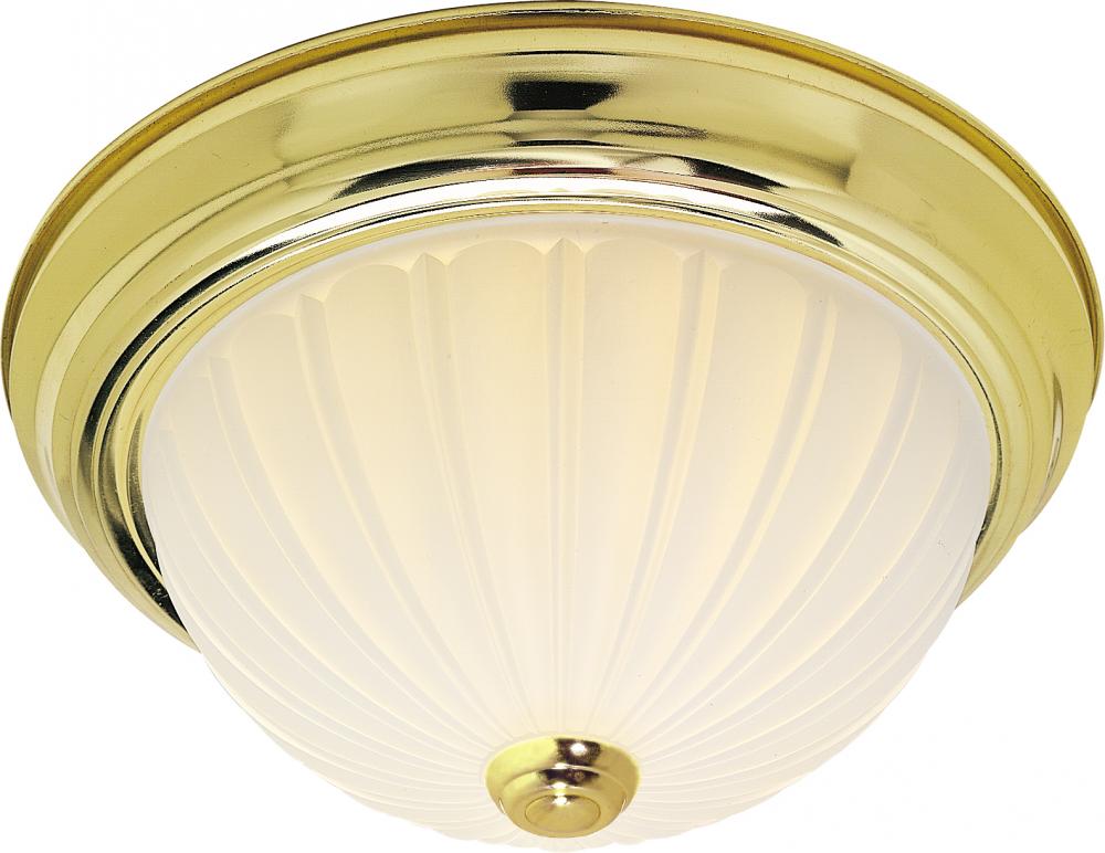 2 Light - 13&#34; Flush with Frosted Melon Glass - Polished Brass Finish