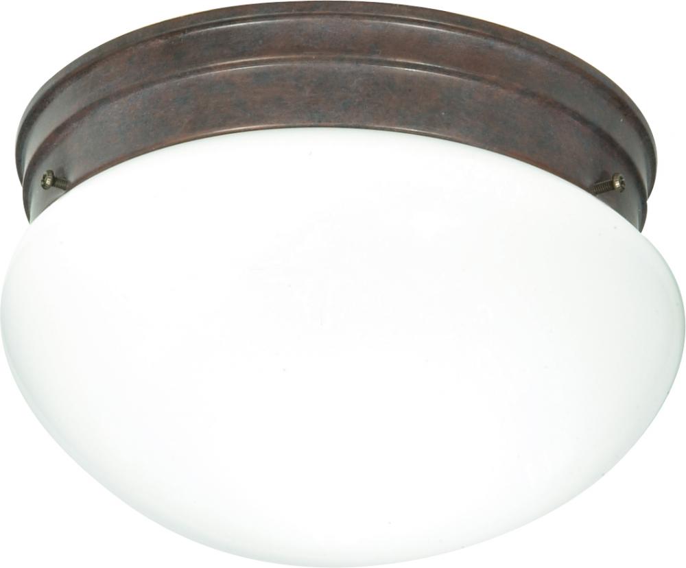 2 Light - 10&#34; Flush - with White Glass - Old Bronze Finish