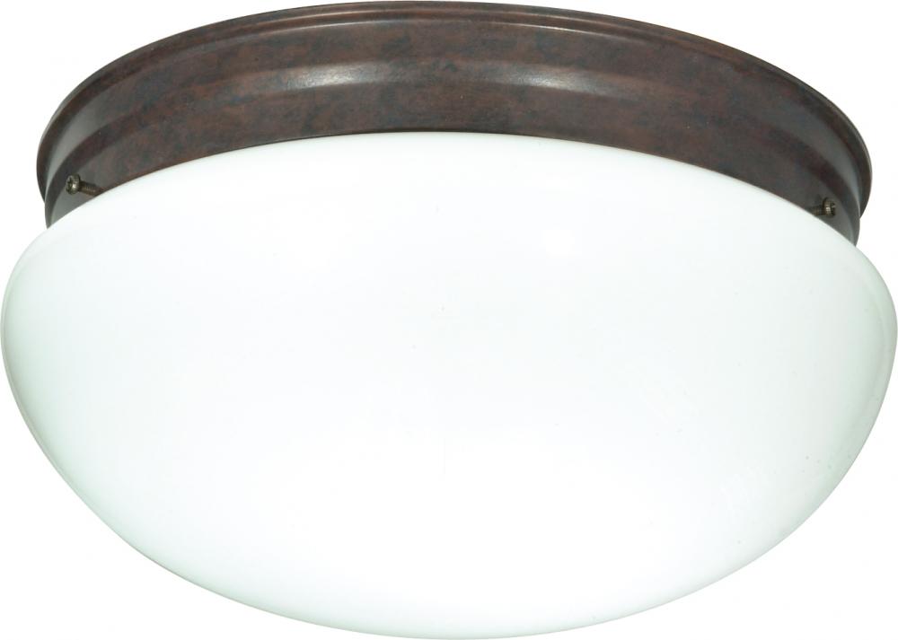 2 Light - 12&#34; Flush - with White Glass - Old Bronze Finish