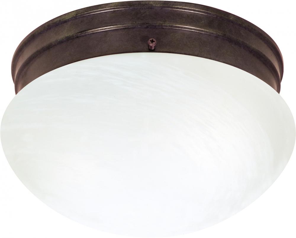 2 Light - 10&#34; Flush with Alabaster Glass - Old Bronze Finish