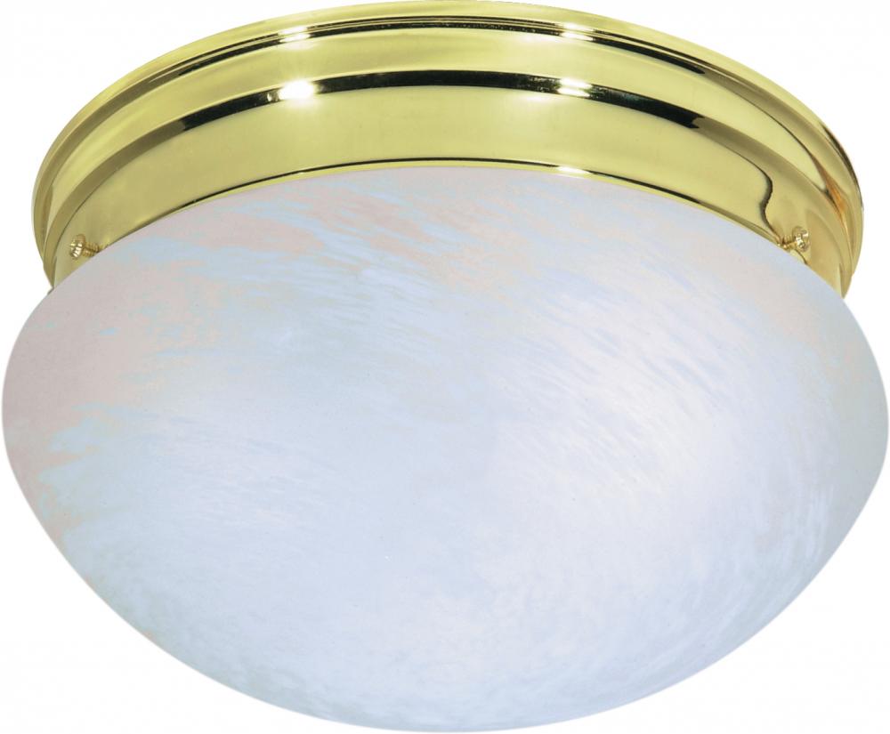 2 Light - 10&#34; Flush with Alabaster Glass - Polished Brass Finish