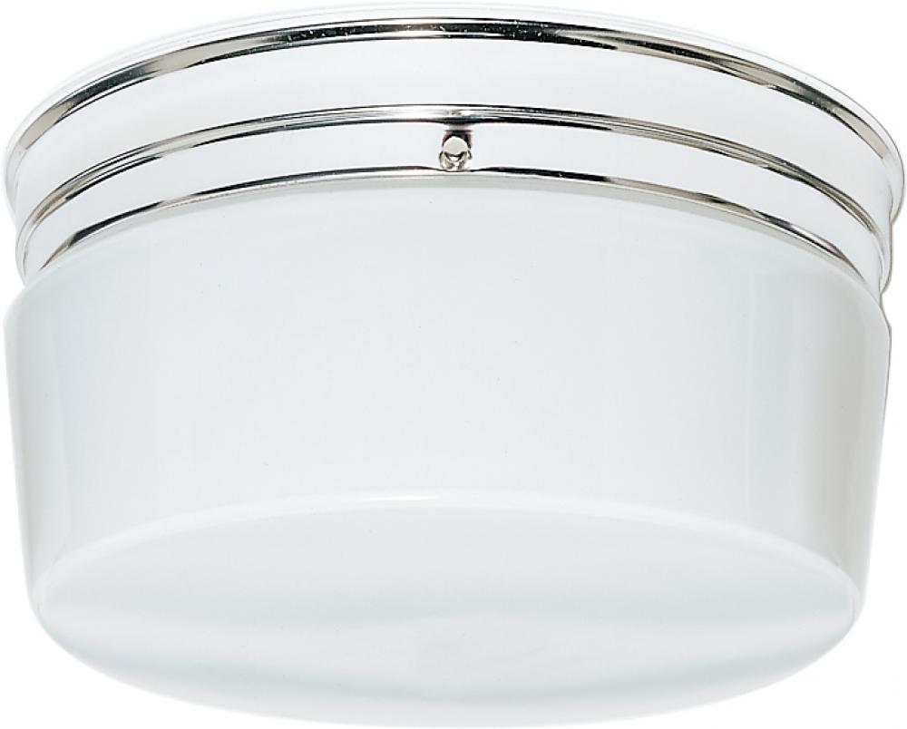 2 Light - 10&#34; Flush with White Glass- Polished Chrome Finish