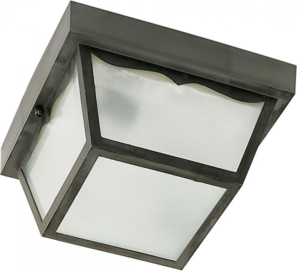 1 Light - 8&#34; Carport Flush with Frosted Acrylic Panels - Black Finish