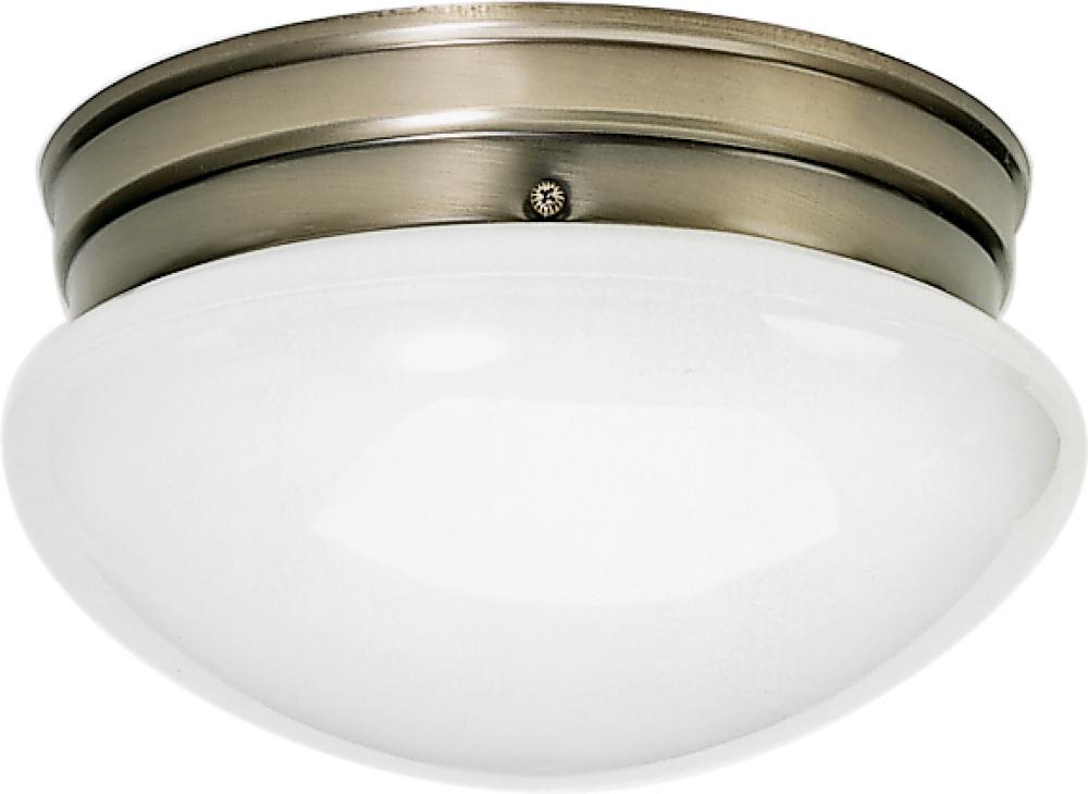 2 Light - 10&#34; Flush with White Glass - Antique Brass Finish