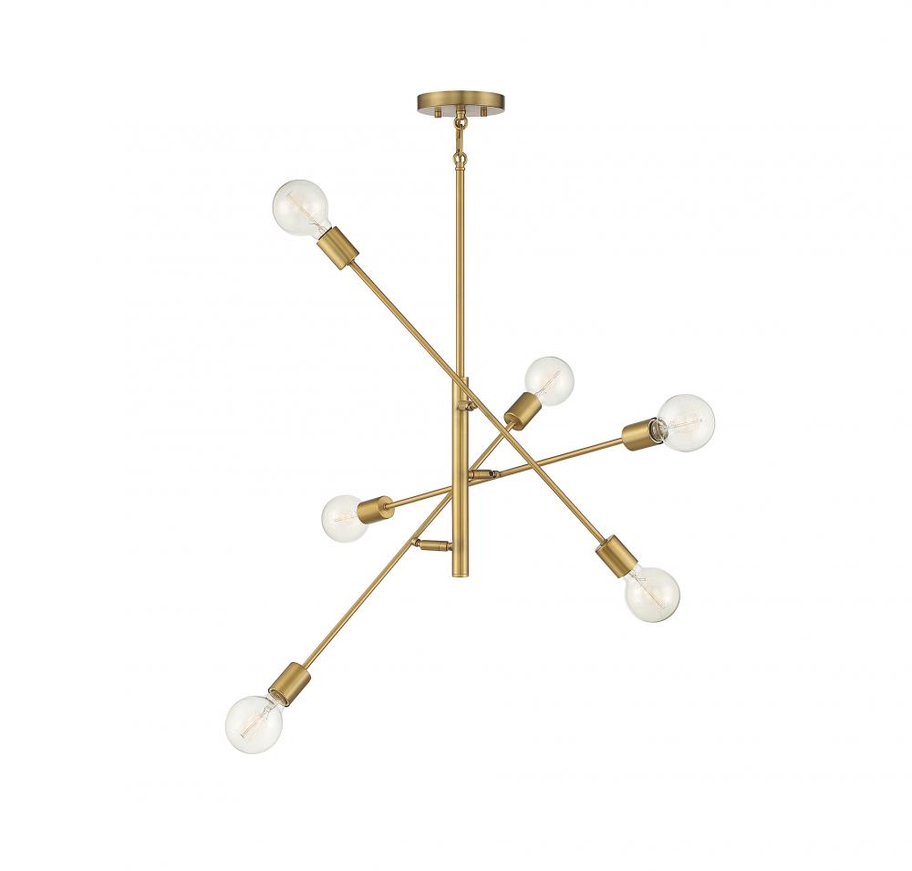 6-Light Chandelier in Natural Brass