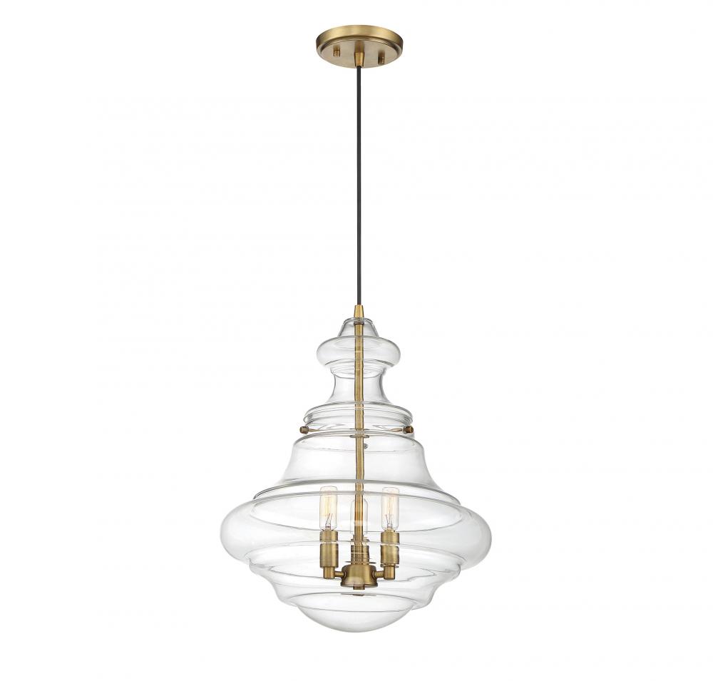 3-Light Pendant in Natural Brass