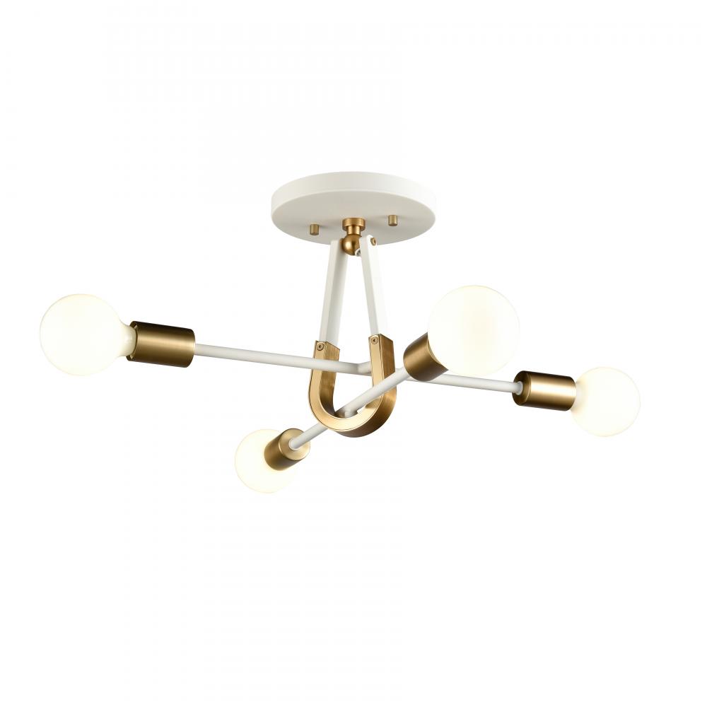 Sabine 20&#39;&#39; Wide 4-Light Semi Flush Mount - Textured White with Brushed Gold