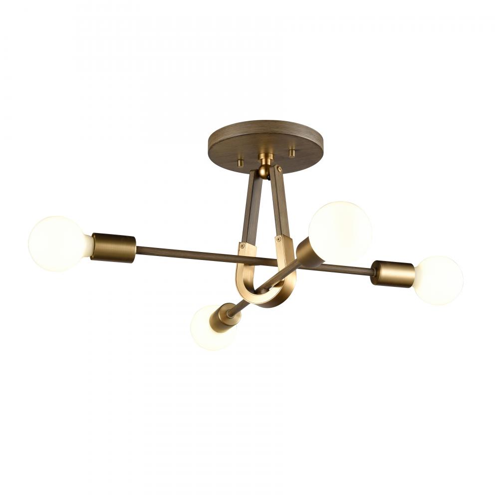 Sabine 20&#39;&#39; Wide 4-Light Semi Flush Mount - Pecan with Brushed Gold